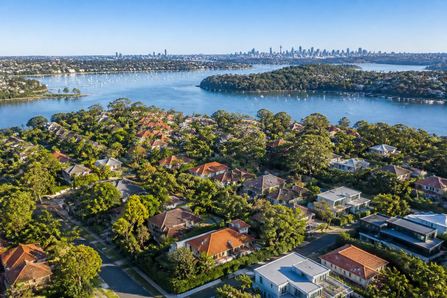 Aerial view of a Sydney coastal residential area